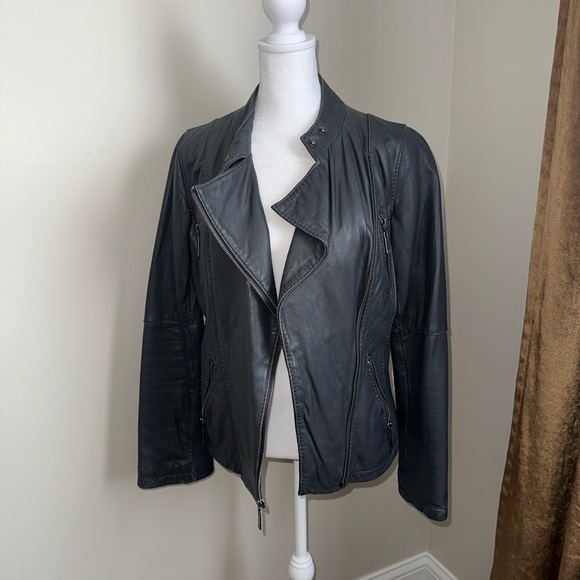 Michael Kors Women's Gray Leather Jacket - Picture 2 of 5